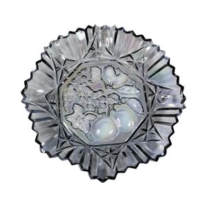 Vintage Federal Glass Pioneer Iridescent Smoke Carnival Ruffled Fruit Bowl Dish